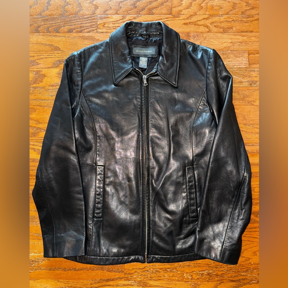 Banana Republic Black Leather Zip-Front Jacket